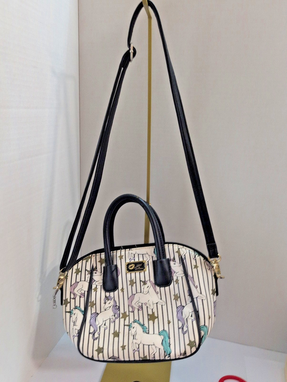 Luv Betsey Johnson Quinn Striped Magical Unicorn Satchel Crossbody Bag READ PICS